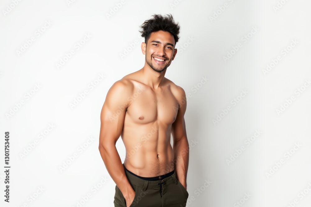 Half-Length (Waist-Up) portrait of young stylish smiling Colombian male model in hippie wear isolated on pure white background looking at camera Half-Length (Waist-Up) portrait of young stylish smiling Colombian male model in hippie wear isolated on pure white background looking at camera