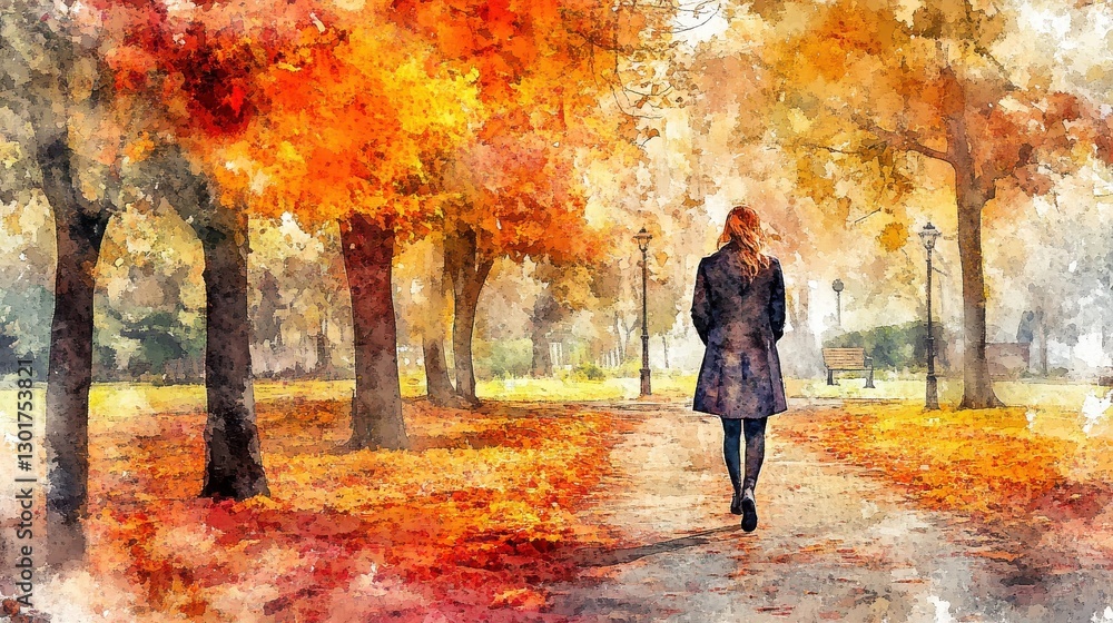 Autumn Walk in a Colorful Park with Beautiful Orange Leaves Autumn Walk in a Colorful Park with Beautiful Orange Leaves