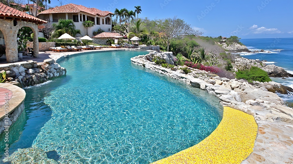 Fototapeta premium Aerial views of a relaxing coastal paradise retreat
