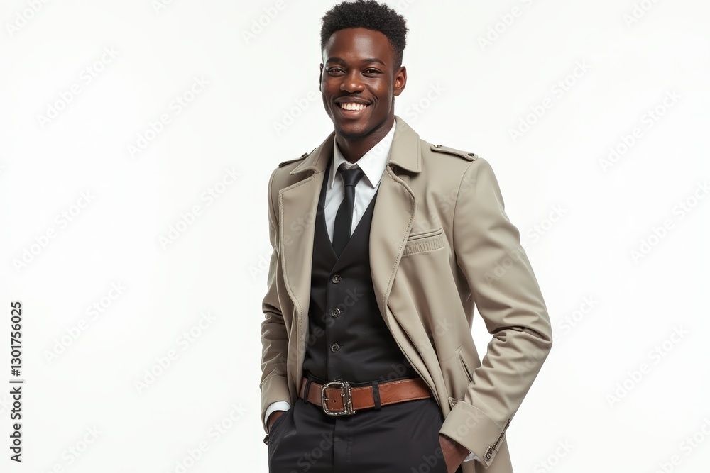 Fototapeta premium Half-Length (Waist-Up) portrait of young stylish smiling Comorian male model in steampunk wear isolated on pure white background looking at camera