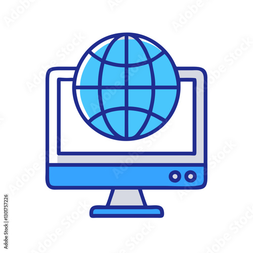 Internet and Global Network Icon – Computer with Globe Symbol