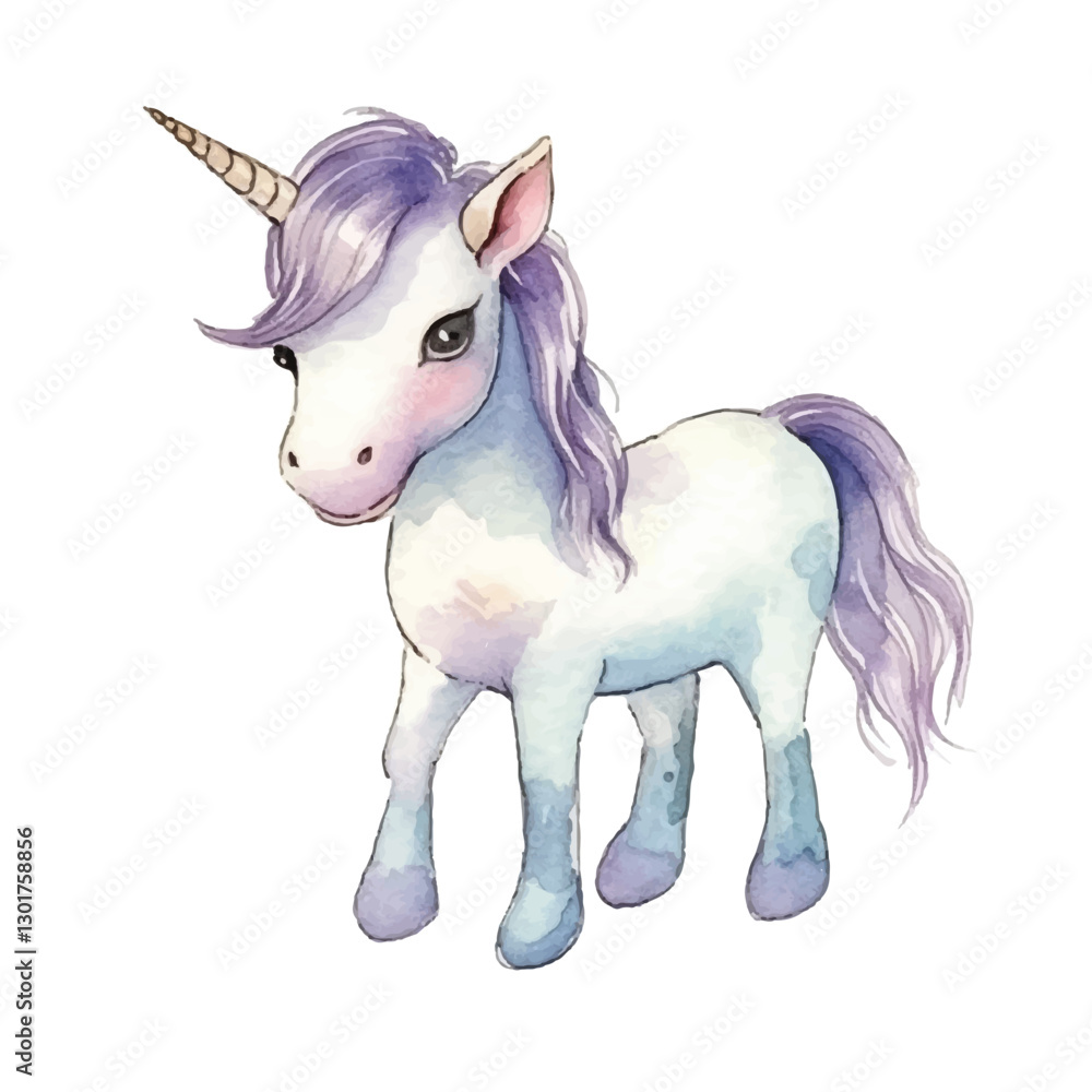 Fototapeta premium watercolors Cute unicorn surprised illustration