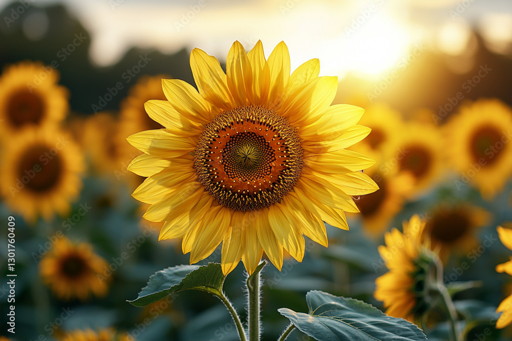 Fototapeta premium Golden Sunflowers Under a Warm Sunset