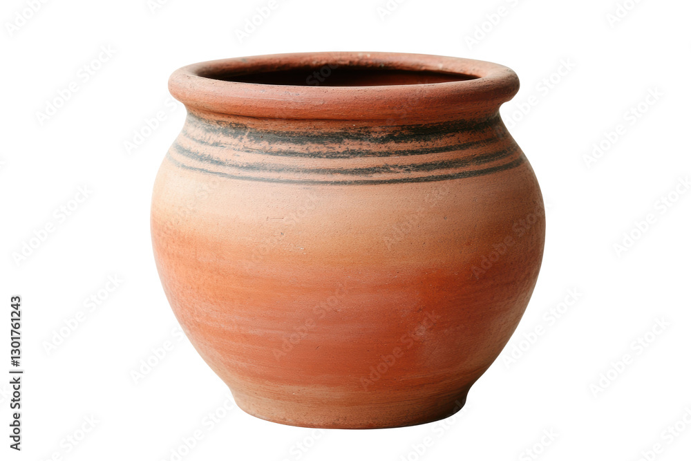 Clay pot with decorative stripes for storage, cut out Clay pot with decorative stripes for storage, cut out