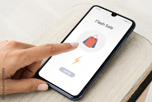 Exciting rush to grab deals during a flash sale on an online shopping app at home in the afternoon. Generative AI