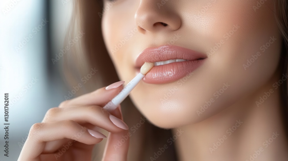 Woman Applying Lip Balm with Focus on Hydration and Beauty Care Woman Applying Lip Balm with Focus on Hydration and Beauty Care