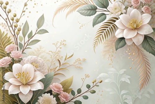 Delicate floral arrangement featuring soft hues and intricate details, perfect for spring celebrations and artistic decoration. Generative AI
