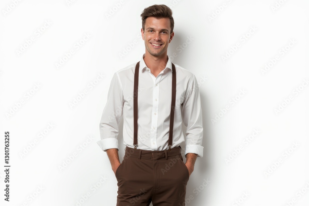 Half-Length (Waist-Up) portrait of young stylish smiling Croatian male model in country wear isolated on pure white background looking at camera Half-Length (Waist-Up) portrait of young stylish smiling Croatian male model in country wear isolated on pure white background looking at camera