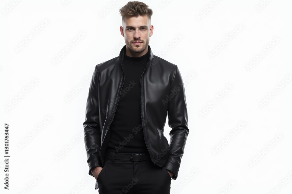 Half-Length (Waist-Up) portrait of young stylish smiling Croatian male model in futuristic wear isolated on pure white background looking at camera Half-Length (Waist-Up) portrait of young stylish smiling Croatian male model in futuristic wear isolated on pure white background looking at camera
