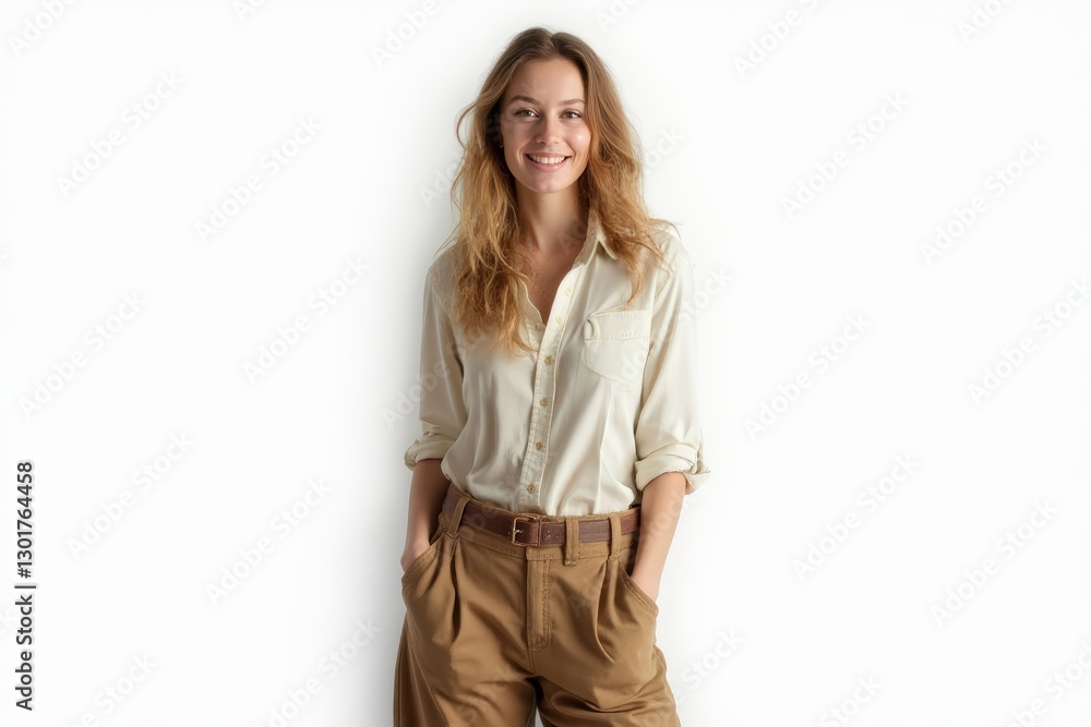 Half-Length (Waist-Up) portrait of young stylish smiling Croatian female model in country wear isolated on pure white background looking at camera Half-Length (Waist-Up) portrait of young stylish smiling Croatian female model in country wear isolated on pure white background looking at camera