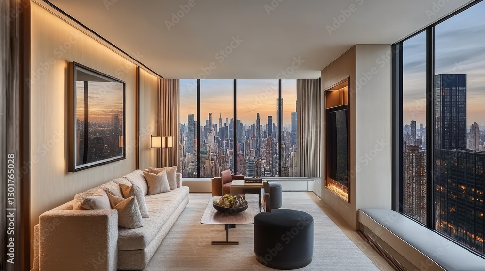 Fototapeta premium A premium concierge area in a high-rise penthouse suite, offering personalized assistance.