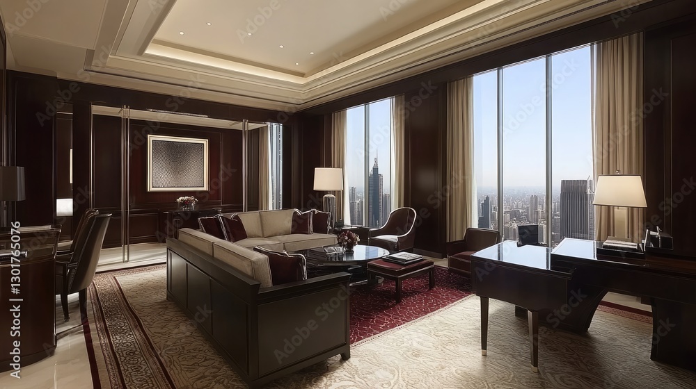 A premium concierge area in a high-rise penthouse suite, offering personalized assistance. A premium concierge area in a high-rise penthouse suite, offering personalized assistance.