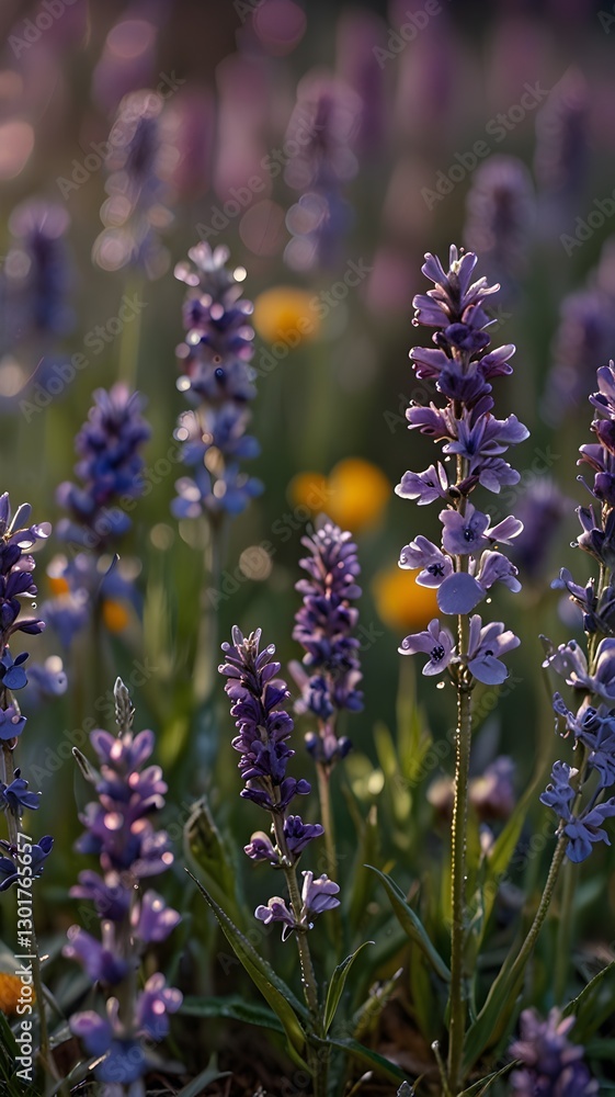 Fototapeta premium Lavender Fields at Sunset: Nature’s Tranquil Beauty