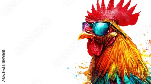 Cool Rooster Sunglasses Paint Splash White Background