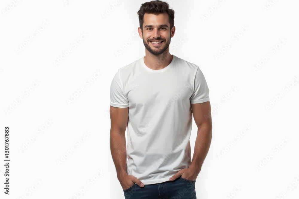 Half-Length (Waist-Up) portrait of young stylish smiling Cypriot male model in casual wear isolated on pure white background looking at camera Half-Length (Waist-Up) portrait of young stylish smiling Cypriot male model in casual wear isolated on pure white background looking at camera