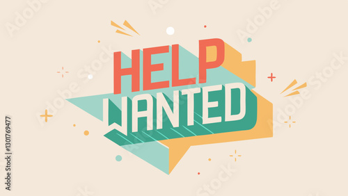 Help wanted sign in colorful graphic design