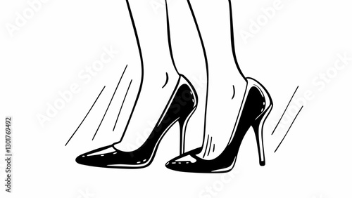 High heels on feet in motion