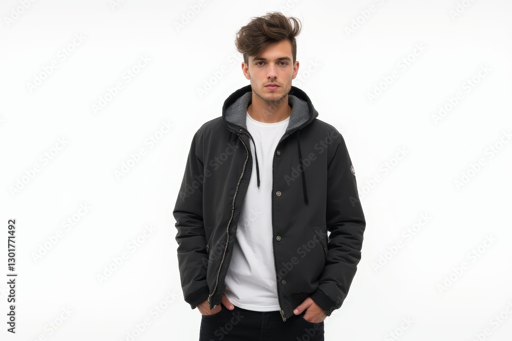 Half-Length (Waist-Up) portrait of young stylish smiling Czech male model in emo wear isolated on pure white background looking at camera Half-Length (Waist-Up) portrait of young stylish smiling Czech male model in emo wear isolated on pure white background looking at camera