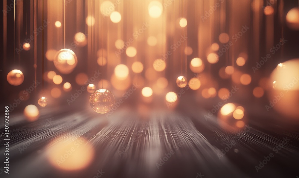 Soft glowing orbs of light suspended in a dark background, creating a dreamy and abstract composition. Warm tones emphasize calm and serenity,