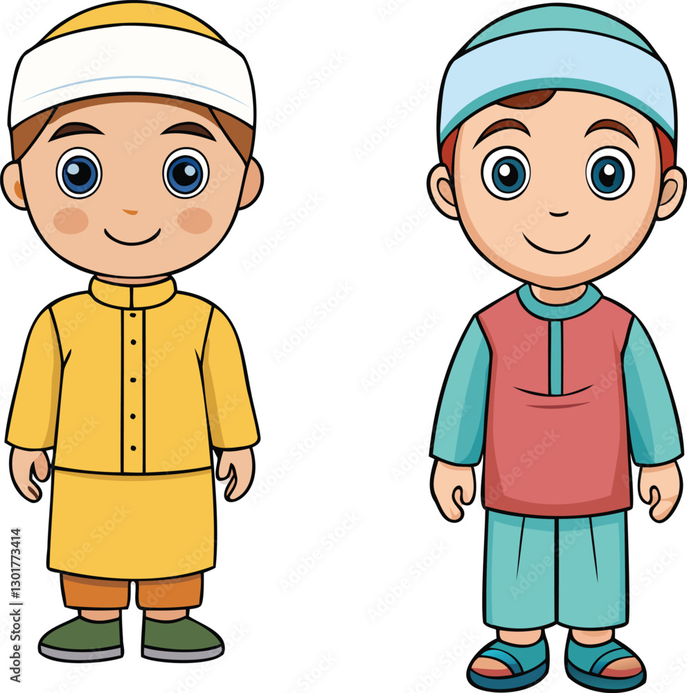 Muslim kid collection illustration in flat vector style Muslim kid collection illustration in flat vector style