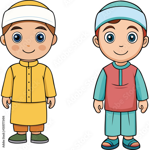 Muslim kid collection illustration in flat vector style