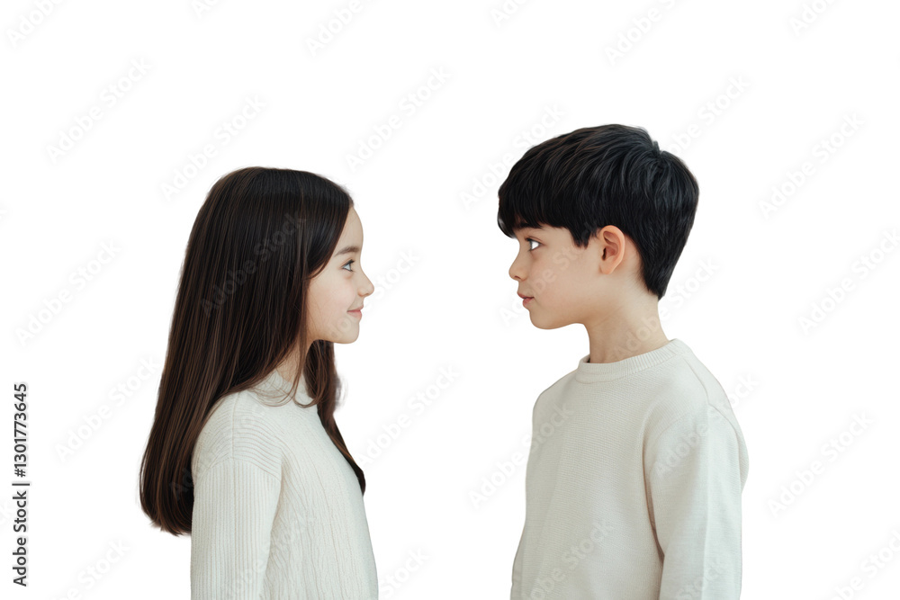 Children gazing at each other with curiosity, cut out Children gazing at each other with curiosity, cut out