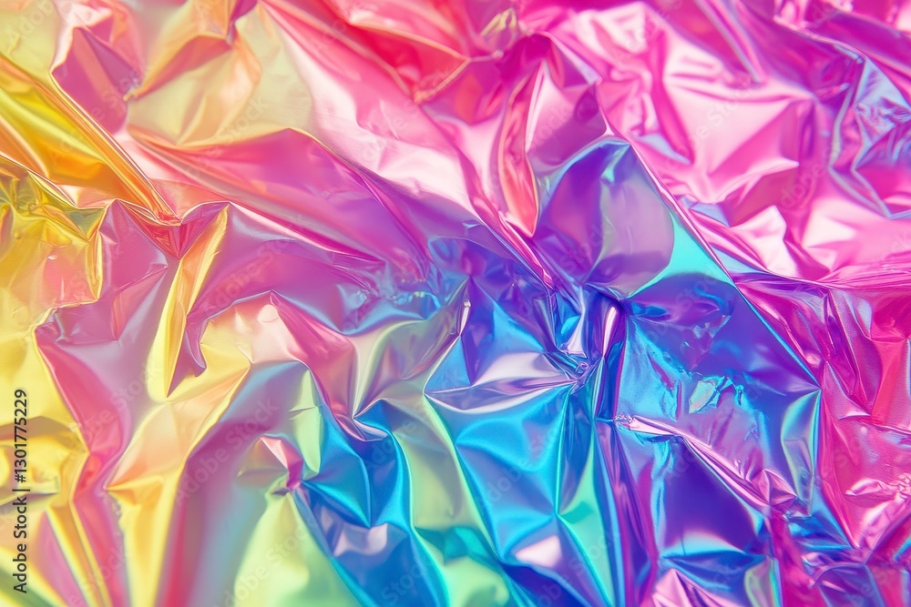 Fototapeta premium Abstract Rainbow Holographic Foil Background with Crumpled Texture