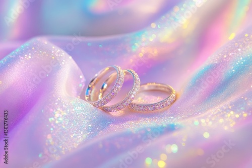 Wallpaper Mural Elegant Rings on Iridescent Fabric with Sparkling Gemstones Torontodigital.ca