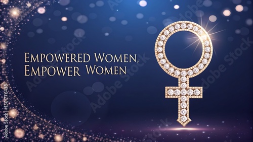 Feminine and empowering graphic featuring a gender symbol made of sparkling lights with 