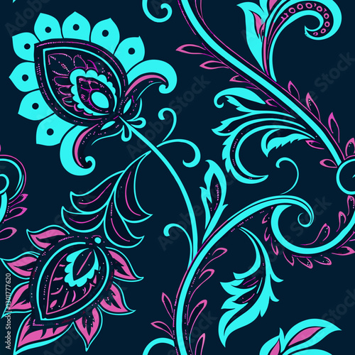 Colorful floral pattern design, vibrant elegance seamless, pattern