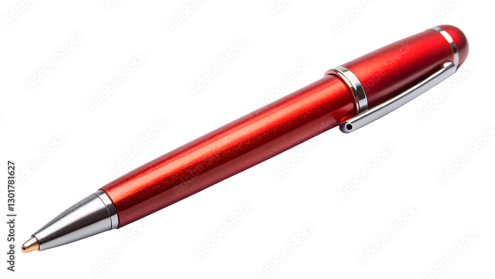 Red Ballpoint Pen with Silver Accents for Elegant Stationery, Isolated on Transparent Background Red Ballpoint Pen with Silver Accents for Elegant Stationery, Isolated on Transparent Background