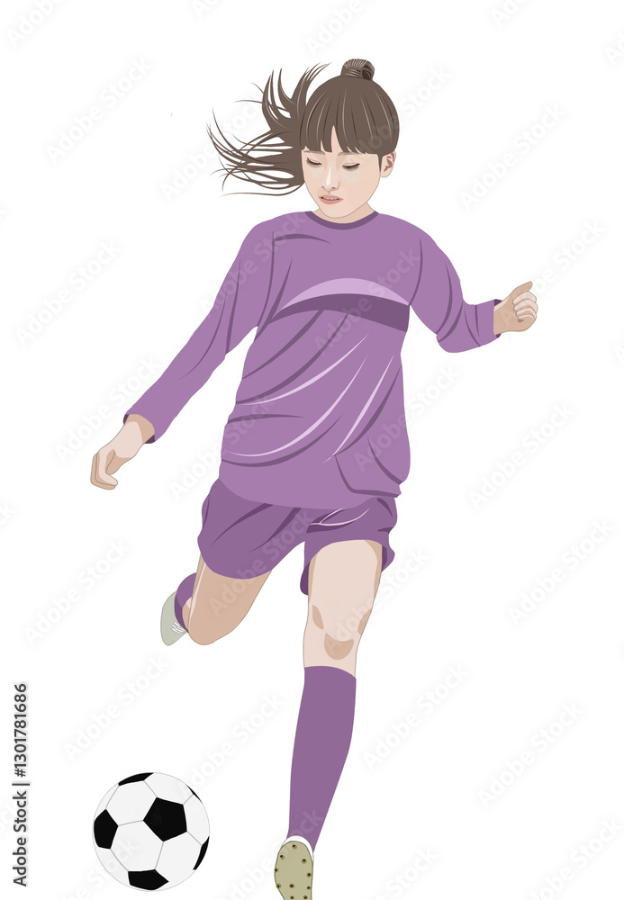 シュートするサッカー女子イラスト