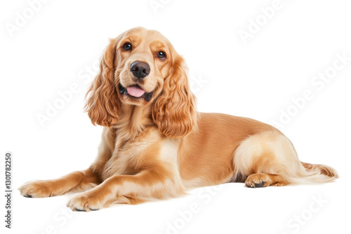 Calm golden cocker spaniel lying down, cut out