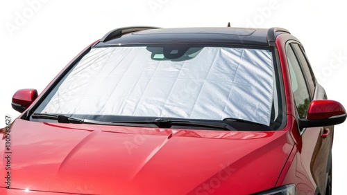 Silver Car Sunshade on Red Vehicle Windshield