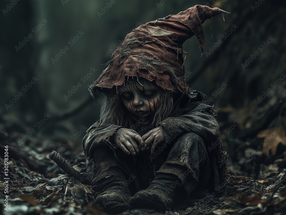 Fototapeta premium Strange, scary, frightening, garden gnomes living their own lives. Regulars of nightmares, concept.