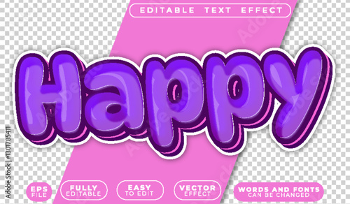 Happy Purple Cartoon Fully Editable Vector Text File