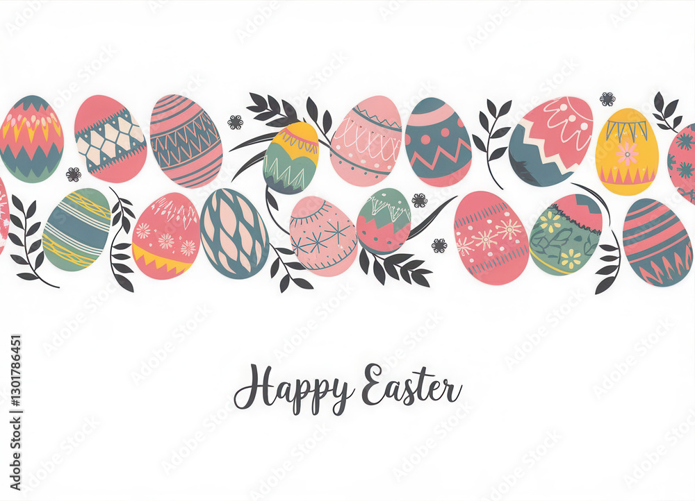 Fototapeta premium Greeting card with cute easter eggs and wishes. Vector 