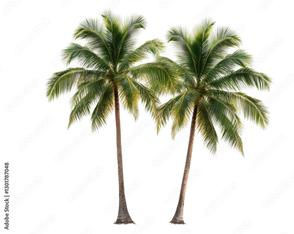 Obraz premium Twin palm trees with lush green leaves, cut out