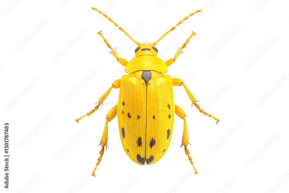 Bright yellow beetle with black spots on its body, cut out Bright yellow beetle with black spots on its body, cut out