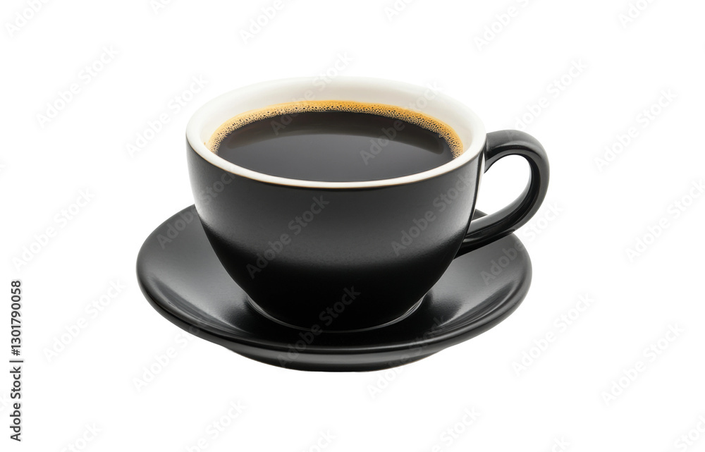 Dark coffee served in a sleek black cup, cut out Dark coffee served in a sleek black cup, cut out