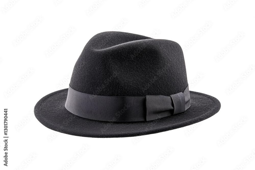 Classic black fedora hat with a satin band, cut out Classic black fedora hat with a satin band, cut out