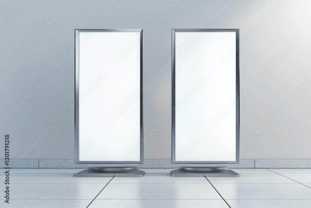 Two blank vertical floor standing signboards. Two blank vertical floor standing signboards.
