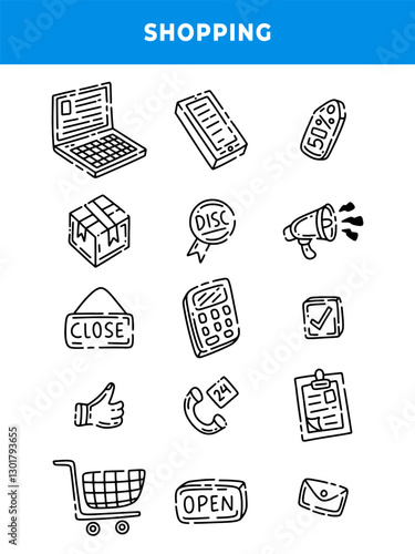 Set of Shopping Doodle Sketch, Shopping Hand Drawn. Vector illustration.