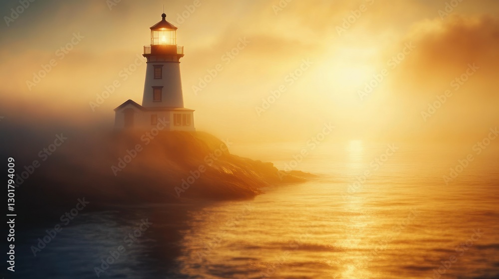 Coastal lighthouse sunset fog guidance Coastal lighthouse sunset fog guidance