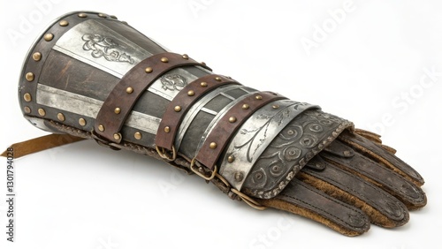 Medieval-Style Leather and Metal Armguard and Glove