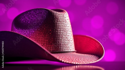 stock photo Low-key lighting highlights a sparkly cowboy hat with soft pastel colors. photo