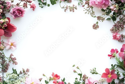 Floral border frame with empty screen isolated on white background 