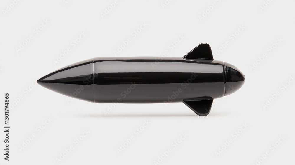 Sleek Black Rocket-Shaped Object on Light Background Sleek Black Rocket-Shaped Object on Light Background
