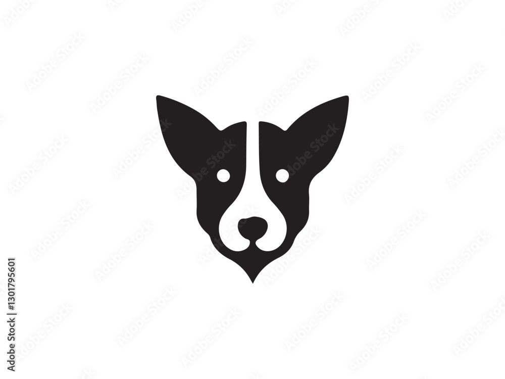 Simple black and white dog head graphic.This is a stylized, minimalist graphic of a dog's head. Simple black and white dog head graphic.This is a stylized, minimalist graphic of a dog's head.