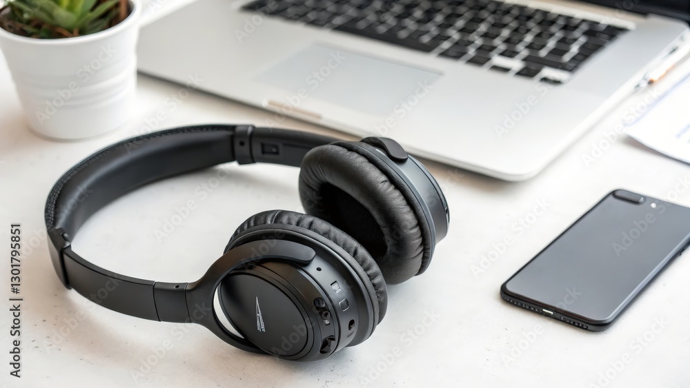 Headphones, Laptop, Smartphone, Workspace Headphones, Laptop, Smartphone, Workspace